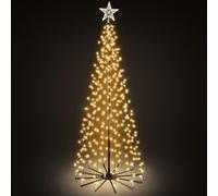 VeryMerry 7Ft Christmas Cone Tree Warm White for Indoor/Outdoor Use, 539 LED Light Pre Lit With Auto-Off Timer, 8 Lighting Modes