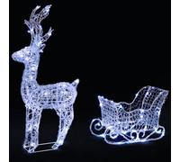Verymerry Christmas Reindeer With Sleigh, 180 Led Light Up Acrylic Figures Garden Christmas Decoration, Auto-Off Timer - Cool