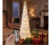 Verymerry Tinsel Pop Up Christmas Tree With Timer Led Lights - White - 5Ft