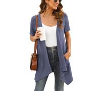 Veryoung Floral Short Sleeve Cardigans for Women Casual Drape Open Front Lightweight Summer Cardigan with Pocket High Low Hem, A07-purple Grey, 3XL