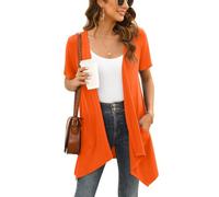 Veryoung Floral Short Sleeve Women's Cardigans for Women Casual Drape Open Front Lightweight Summer Cardigan with Pocket High Low Hem, A17-orange, L