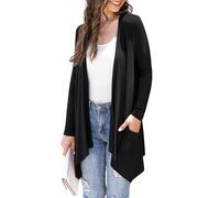Veryoung Women's Lightweight Cardigan Casual Soft Long Sleeve Floral Knit Cardigans with Pockets High Low Hem Draped Duster, A01-black, S