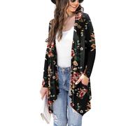 Veryoung Women's Lightweight Cardigan Casual Soft Long Sleeve Floral Knit Cardigans with Pockets High Low Hem Draped Duster, B02-brown_floral_black, XL Plus