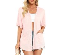 Veryoung Womens Long Sleeve Kimono Cardigans Lightweight Knit Cardigan Duster Casual Loose Cover Up Curved Hem with Pockets, A08-light_pink, M