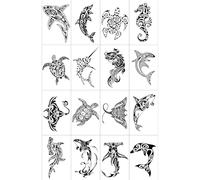 Vesavifaka 16 Pack Temporary Tattoos, Fake Tattoos for Adults with Black Tribal Totem Designs for Women and Men, Maori Stingray Shark Whale Seahorse Patterns, Long-lasting Waterproof