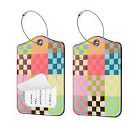 Vesavifaka 2 Pack Luggage Tags, Luggage Tags for Cruises and Air Travel, Cute Checked PU Leather Name Tags with Privacy Cover, Address Card and Metal Ring for Suitcases, Handbags, Backpacks