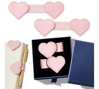 Vesavifaka 2Pcs Magnetic Leather Bookmarks with Pen Holder Gift Box, Heart Shaped Magnetic Book Marks for Book Lover Readers Cute Leather Bookmark for Women Girls, Pink
