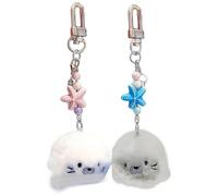 Vesavifaka 2Pcs Plush Seal Keychain - Kawaii Adorable Tiny Ocean Theme Bag Charm Starfish Decor Included for Women, Cute Schoolbag Pendant Purse Car Accessories for Gift