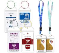 Vesavifaka 4 PCS Cruise Luggage Tag Holder with Zip Seal & Steel Loops for Carnival, MSC, NCL & Princess Cruise Ships, 2 PCS Cruise Lanyard ID Holder Suitable for Cruise Card, Cruise Trip Essential