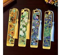 Vesavifaka 4pcs Metal Bookmarks with Tassel for Van Gogh, Monet Theme Cute Book Markers for Reading Women, Book Lovers, Reading Accessories Gifts for Book Lovers