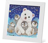 Vesavifaka 5D Polar Bear Diamond Painting Kit for Kids with Frame, DIY Diamond Art Kit for Children Beginner, Cute Full Drill Diamond Dot Big Gem Art Kits, Home Wall Decoration 7X7 inch