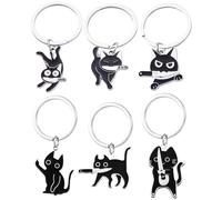 Vesavifaka 6 PCS Cute Black Cat Keychain for Women Men Cool Stuff Cats Decor Funny Keyring Bag Charm Cat Lover Gifts Ideas Keychains for Women Men