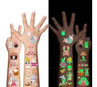 Vesavifaka 80Pcs Easter Luminous Temporary Tattoos for Kids, Glow in The Dark Easter Basket party Tattoos Stickers, Dwarf Colored Egg Carrot Rabbit Egg Facial Makeup Tattoos