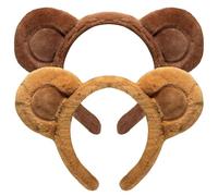 Vesavifaka Brown Bear Ears Headband 2Pcs - Fluffy Animal Ears Headbands for Halloween Costume, Fuzzy Bear Ear Headband Bears Ear Accessories for Halloween Cosplay Party, Makeup, Washing Face