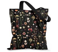 Vesavifaka Canvas Tote Bag for Women - Aesthetic Canvas Bag Cute Stylish Reusable Shoulder Totes for Shopping Work Daily Vacation, Black Grow Flower