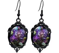 Vesavifaka Gothic Rose Cameo Dangle Earrings, Vintage Crystal Glass Flower Drop Earring Dark Punk Style Rose Earring Victorian Mystic Jewelry Accessories for Women - Style C