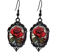 Vesavifaka Gothic Rose Cameo Dangle Earrings,Vintage Crystal Glass Flower Drop Earring Dark Punk Style Rose Earring Victorian Mystic Jewelry Accessories for Women