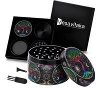 Vesavifaka Grinder Large Crusher, 63 mm Tree of Life Grinder, 4 Layers, for Spice, Herbs, Seasonings, Herb, Coffee with Pollen Scraper and Brush, Gift for Special Occasions