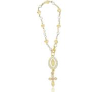 Vesavifaka Steering Wheel Rosary Charm, Steering Wheel Car Accessory with Virgin Mary Charm & Cross, Pearl Heart Chain Catholic Car Interior Hanging Decor