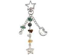 Vesavifaka Sun and Moon Keychain Colorful Star Beads Gemstone Charm, Y2K Aesthetic Cute Purse Charm for Women, Men, Handbag & Backpack Decoration