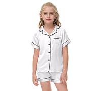 Veseacky Big Boys' Big Girls' Pajamas Set - 2 Piece Short Sleeve Pajamas for Kids (White,4y 5y)
