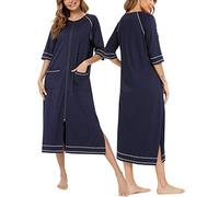Veseacky Matching Mom and Me Christmas Robe Zipper Candy Stripe House Dress for Holiday Navy Blue Small