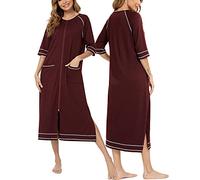 Veseacky Matching Mom and Me Christmas Robe Zipper Candy Stripe House Dress for Holiday Wine Red S