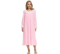 Veseacky Night Gowns for Adult Women Plus Size Pink Knit Nightgowns Comfy Long-Sleeve Sleepwear Gown for Mom L