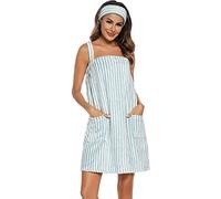 Veseacky Plus Size Womens Terry Cloth Spa Wrap Adjustable Enclosure with Facial Headband (3X-Large,Green Stripe)