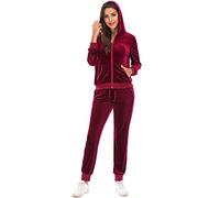 Veseacky Soft Tracksuit Sets Womens 2 Piece Sweatsuits Velour Pullover Hoodie & Sweatpants Jogging Suits Outfits Wine Red M