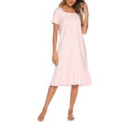 Veseacky Summer Nightgown Short Sleeve Victorian Nightwear Vintage Night Dress Pajama Dress Soft Cotton Loungewear Pink M