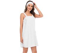 Veseacky Women Bath Wrap Towel for Shower with Pocket Straps Robe and Facial Headband (Large,White)