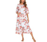 Veseacky Women Zipper Robe Short Sleeve House Dress Long Duster Housecoat with Pockets Rose XXL