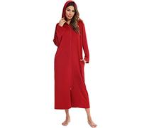 Veseacky Womens Hooded Zipper Bathrobe Long Sleeve House Coat Full Length Nightgonw with Pockets S-XXL……