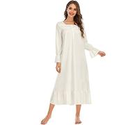 Veseacky Womens Victorian Nightgown All Cotton Button Front Ladies Pajamas Vintage Nightdresses X-Large White