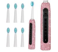 Veseek Diamond Sonic Electric Toothbrush Bling Rechargeable Toothbrushes for Adults with 6 Brush Heads Vibrating Toothbrush-5 Modes, USB-C Fast Charge,2Min Smart Timer,IPX7 Waterproof(Pink)