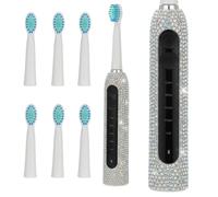 Ves iamond Sonic Electric Toothbrush Bling Rechargeable Toothbrushes for Adults with 6 Brush Heads Vibrating Toothbrush-5 Modes, USB-C Fast Charge,2Min Smart Timer,IPX7 Waterproof(Colorful)