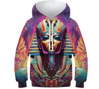 VesFy Art Pharaoh Hoodie Pullover Outerwear 3D Print Tutankhamun Hoodies Sweatshirt Hooded Front Drawstring with Pocket Long Sleeve Loose Fit for Boys Girls 7-9Y