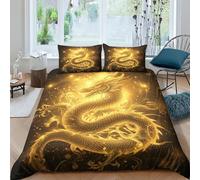 VesFy Chinese Dragon Bedding Set for Girl Boys Children Comforter Cover Zipper Closure with Pillowcases Loong Duvet Cover Microfiber 3D Printed Quilt Cover 3Pcs Double（200x200cm）