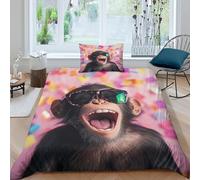 VesFy Creative Monkey 3D Printed Animals for Boys Girls Quilt Cover Duvet Cover Comforter Covers with Pillow Cases with Zipper Closure Bedding Set Soft Microfiber 2 Pieces Single（135x200cm）