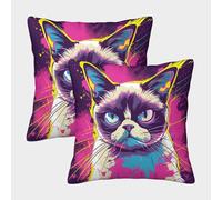 VesFy Cute Cat Decorative Throw Pillow Decorative Cushion Cases Pattern Animal Pet Super Soft Pillow Case Set of 2 for Couch Sofa Bed 45x45cm
