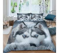 VesFy Duvet Cover 3D Printed Bedding Husky Dog Comforter Cover Set Size Soft Microfibre Set Cute Animal Quilt Cover 3Pcs Closure For Boys Girl Teenagers Double（200x200cm）
