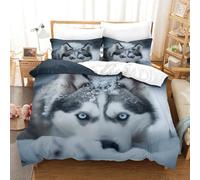VesFy Husky Dog Comforter Cover Bedding Set Cute Animal Duvet Cover Set 3D Printed Microfiber Zipper Closure Pillowcases For Boys Girl Women Men Quilt Cover For Bedroom Single(140x200cm)