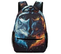 VesFy Ice And Fire Wolf Travel Lightweight Backpack Animals Schoolbag with Side Pockets Book Bags Casual Daypack for Elementary Or Middle School One Size