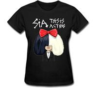 VesFy Womens This is Acting Sia Cartoon Art Crewneck T-Shirt Size M Black