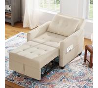Vesgantti 3 in 1 Convertible Sofa Bed with Adjustable Backrest, Beige Fabric Single Sofa Bed Chair with Side Pockets, Foldable & Pull Out for Living