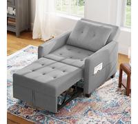 Vesgantti 3 in 1 Sofa Bed Light Grey, Convertible Sleeper Chair Bed with Adjustable Backrest, Fabric Single Sofa Bed Chair with Side Pockets, Foldable