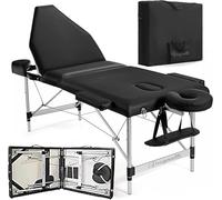 Vesgantti Portable Massage Bed Table - 3-Section Aluminum Foldable Beauty Couch for Reiki Therapy Treatment Salon Healing - Metal Headrest Support/with Carry Bag (Black)