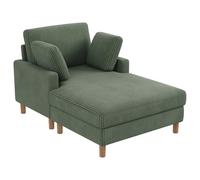 Vesgantti Single Sofa Bed, Corduroy Upholstered 104cm Wide Chaise Lounge Chair Indoor, With 2 Extra Pillows, Perfect For Living Room, Bedroom, Office and Apartment, Tool-free Assembly, Green