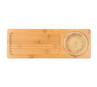 VESHENVEN Portable Rectangular Tea Tray, Kung Fu Tea Serving Board with Water Groove and Rattan Mat, Eco - Friendly Teapot Tray for Home Hotel Restaurant